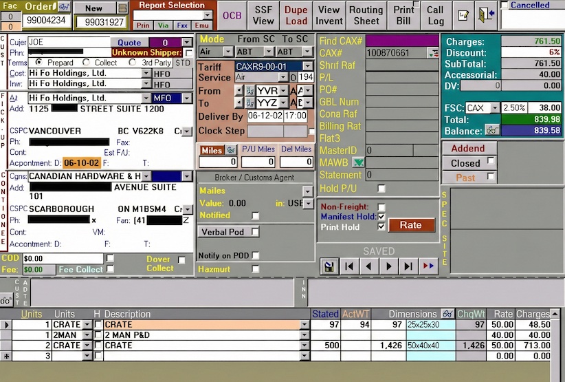 A dated, densely packed enterprise software interface crammed with tiny buttons and fields.